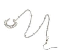 LVUNZJCA Chaîne de Nez Anneau de Nez en Strass avec chaîne, chaîne d'oreille, Pince-Nez pour Femmes et Filles(Silver_19cm)