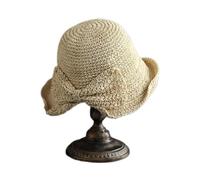 LVUNZJCA Chapeau de Paille pour Femme Chapeau de Paille rétro d'été avec Protection Solaire(Beige)