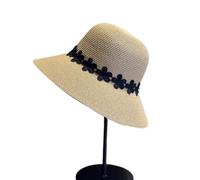 LVUNZJCA Chapeau de Paille pour Femme Chapeau de Paille tissé à Fleurs rétro(Beige)