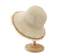 LVUNZJCA Chapeau de Paille pour Femme Chapeau de Paille tissé à Larges Bords avec Bords Rugueux(Beige)