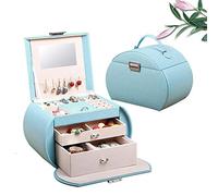 LVUNZJCA Coffre à Bijoux Bijoux vitrine Boîte de rangement Collier anneau de stockage des bijoux Boîte de rangement avec miroir Convient for les magasins ou à la maison Boîte à Bijoux(Bleu)