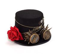 LVUNZJCA Haut-de-Forme Steampunk Goth Chapeaux Steampunk Top Hat Unisexe Femmes Hommes Lunettes Cosplay Party(7 1/8)