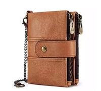 LVUNZJCA Portefeuille à Chaîne pour Hommes Clip de Portefeuille Court for Hommes en Cuir RFID for Hommes avec chaîne de Porte-Monnaie(Marron)