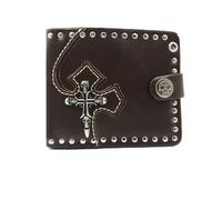 LVUNZJCA Portefeuille à Chaîne pour Hommes Portefeuille en Cuir for Homme Demon Skull Punk Rock Portefeuille à chaîne Courte(Coffee)