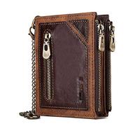 LVUNZJCA Portefeuille à Chaîne pour Hommes Portefeuille for Hommes Portefeuille en Cuir avec Brosse antivol Portefeuille à glissière(Coffee)