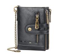 LVUNZJCA Portefeuille à Chaîne pour Hommes Portefeuille Multi-Cartes for Hommes Vintage Double Zipper Zero Wallet(Schwarz)