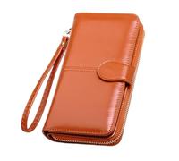 LVUNZJCA Portefeuille pour Femme Oilskin Wallet Long Three Fold Mobile Phone Bag Women Zipper Coin Bag(Earthy Yellow)
