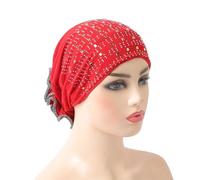 LVUNZJCA Turbans pour Femmes Chapeau à fond de fleur, bandeau enveloppant, écharpe Couvre-chefs(rouge)