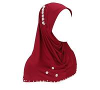 LVUNZJCA Turbans pour Femmes Perles cloutées envelopper la tête Turban chapeau bas chapeau bandeau écharpe Couvre-chefs(rouge)
