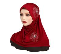 LVUNZJCA Turbans pour Femmes Perles cloutées strass Wrap chapeau Hijab bas chapeau écharpe à capuche Couvre-chefs(rouge)