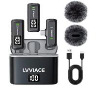 LVVIACE Micro Cravate pour téléphones avec Ports USB de Type C, 40 Heures d'autonomie avec boîtier de Chargement de l'émetteur à Affichage Numérique, Microphone de Lavalier sans Fil de 82 Pieds