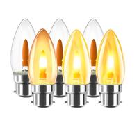 LVWIT Ampoule LED à Filament, 1W Ampoule B22 Blanc Chaud, Veilleuse Ampoules Flamme B22, Halloween Ampoules Simulant des Flamme Ondulantes, 1800k Ambré, Non-dimmable, Lot de 6