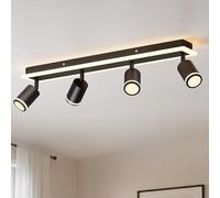 LVWIT Luminaire Plafonnier LED, 4 Spot de Plafond Salon Noir GU10, Luminaires Intérieur Pour Cuisine, Base Rectangulaire Avec Barre Lumineuse Intégrée (Sans Ampoule)