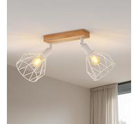 LVWIT Plafonnier 2 Spots LED E14, Luminaires Intérieur Blanc, Plafonnier Bois avec Base Rectangulaire, Applique Murale Chambre, Lustre Salon(Sans Ampoules)