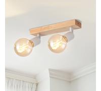 LVWIT Plafonnier 2 Spots LED E27, Luminaires Intérieur Blanc, Plafonnier Bois avec Base Rectangulaire, Applique Murale Chambre, Lustre Cuisine(Sans Ampoules)