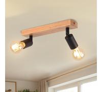 LVWIT Plafonnier 2 Spots LED E27, Luminaires Intérieur Noir, Plafonnier Bois avec Base Rectangulaire, Applique Murale Chambre, Lustre salle à Manger(Sans Ampoules)