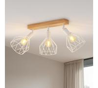 LVWIT Plafonnier 3 Spots LED E14, Luminaires Intérieur Blanc, Plafonnier Bois avec Base Rectangulaire, Applique Murale Chambre, Lustre Salon(Sans Ampoules)