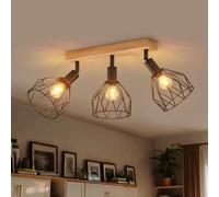 LVWIT Plafonnier 3 Spots LED E14, Luminaires Intérieur Noir, Plafonnier Bois avec Base Rectangulaire, Applique Murale Chambre, Lustre Salon(Sans Ampoules)