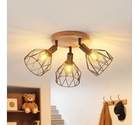 LVWIT Plafonnier 3 Spots LED E14, Luminaires Intérieur Noir, Plafonnier Bois avec Base Round, Applique Murale Chambre, Lustre Salon(Sans Ampoules)