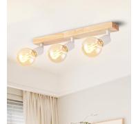 LVWIT Plafonnier 3 Spots LED E27, Luminaires Intérieur Blanc, Plafonnier Bois avec Base Rectangulaire, Applique Murale Chambre, Lustre Cuisine(Sans Ampoules)