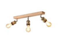 LVWIT Plafonnier 3 Spots LED E27, Luminaires Intérieur Vintage, Plafonnier Bois avec Base Rectangulaire, Applique Murale Chambre, Lustre salle à Manger(Sans Ampoules)