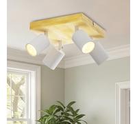 LVWIT Plafonnier 4 Spots LED GU10, Luminaires Intérieur Blanc, Plafonnier Bois avec Base Carré, Spot Led Chambre, Applique Murale Salon, Lustre Cuisine(Sans Ampoules)
