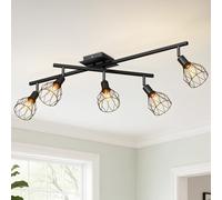 LVWIT Plafonnier 5 Spots LED E14, Luminaires Intérieur Noir, Plafonnier Métal avec Base Rectangulaire, Lustre Salle à Manger, Lustre Salon(Sans Ampoules)