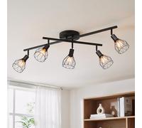 LVWIT Plafonnier 5 Spots LED E14, Luminaires Intérieur Noir, Plafonnier Métal avec Base Rectangulaire, Lustre Salle à Manger, Lustre Salon(Sans Ampoules)