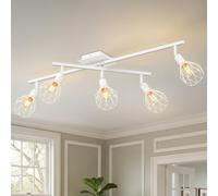 LVWIT Plafonnier 5 Spots LED E14, Spots de Plafond Blanc, Plafonnier Métal avec Base Rectangulaire, Lustre Salle à Manger, Lustre Salon(Sans Ampoules)