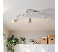 LVWIT Plafonnier LED 3 Spots, Luminaires Intérieur GU10 Argent Galvanisé, Spot Plafond Lustre Salon, Métal Rampe (Sans Ampoule)