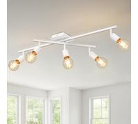 LVWIT Plafonnier LED 5 Spots, E27 Luminaires Chambre Rotatif Blanc, Spot Plafond Lustre Salon, Éclairage de Plafond, Socle Métallique (Sans Ampoule)