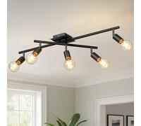 LVWIT Plafonnier LED 5 Spots, E27 Luminaires Chambre Rotatif Noir, Spot Plafond Lustre Salon, Éclairage de Plafond, Socle Métallique (Sans Ampoule)