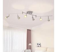 LVWIT Plafonnier LED 6 Spots, Luminaires d'Intérieur Rotatif Argent Galvanisé, GU10 Spot Plafond Lustre Salon, Métal Rampe (Sans Ampoule)