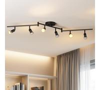 LVWIT Plafonnier LED 6 Spots, Luminaires d'Intérieur Rotatif Noir Givré, GU10 Spot Plafond Lustre Salon, Métal Rampe (Sans Ampoule)