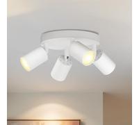 LVWIT Plafonnier Spot LED GU10, Luminaires Intérieur Noir Blanc Round, Spots de Plafond 4 flammes, Métal Rampe (Sans Ampoule)