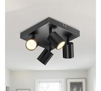 LVWIT Plafonnier Spot LED GU10, Luminaires Intérieur Noir Givré Rectangulaire, Spots de Plafond 4 flammes, Métal Rampe (Sans Ampoule)