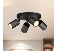 LVWIT Plafonnier Spot LED GU10, Luminaires Intérieur Noir Givré Round, Spots de Plafond 4 flammes, Métal Rampe (Sans Ampoule)