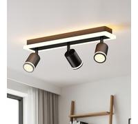 LVWIT Spot de Plafond LED, Luminaire Plafonnier Noir GU10, Luminaire intérieur à 3 Lumières Pour Salon, Base Rectangulaire Avec Barre Lumineuse Intégrée (Sans Ampoule)