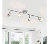LVWIT Spot Plafond GU10, Plafonnier 4 Spot LED Argent Galvanisé, Luminaires Intérieur Lustre Cuisine, Métal Rampe (Sans Ampoule)