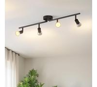 LVWIT Spot Plafond GU10, Plafonnier 4 Spot LED Noir Givré, Luminaires Intérieur Lustre Cuisine, Métal Rampe (Sans Ampoule)