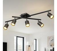 LVWIT Spot Plafond Orientable, Plafonnier 5 Spot LED Noir, Luminaires Intérieur Lustre Cuisine GU10, Éclairage de Plafond, Lustre Salon, Socle Métallique (Sans Ampoule)
