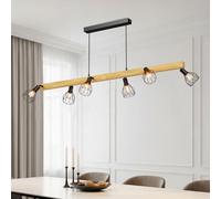 LVWIT Suspension Luminaire Bois à 6 Lumières, E14 Suspension Noire pour îlot de Cuisine, Luminaire Industrielle 1145MM, Lustre Salle a Manger (Sans ampoule)