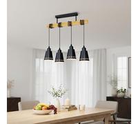 LVWIT Suspension Luminaire Industrielle, Noir Lustre Bois avec 4 Têtes, E27 Luminaire Salle a Manger 52CM, Moyenne Lustre Cuisine avec Abat-jour en Forme de Cage(Sans ampoule)