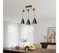 LVWIT Suspension Luminaire Industrielle, Plafonnier lustre en Bois E27, Lustre à 3 lampes Max. 25W, Poutres 42CM pour Salon Cuisine Chambre à Coucher, Vintage en Métal Noir(Sans ampoule)