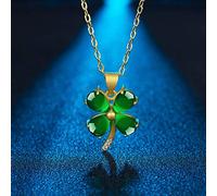 LVYAN Collier Pendentif trèfle de Jade Vert Naturel 925 Bijoux de Mode en Argent calcédoine amulette Cadeaux