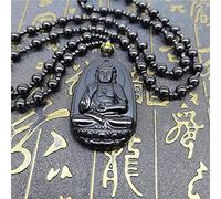LVYAN Pendentif Bouddha en Obsidienne Noire Naturelle amulette Porte-Bonheur Maitreya Collier de Bon augure Bijoux pour Femmes Hommes