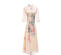 LVYUDS Améliorée Qipao Style Jeune Robe Vietnamienne Ao Dai Longue Maille Broderie Scène Performance élégante Mince Cheongsam été Quotidien(XL)