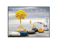 LVYUDS Cadre Doré Cache Compteur Electrique, Pas de Perforation Requis Style Chinois Cache Tableau Electrique Caché Boîte à Fusibles Peintures Facile à Installer(Gold-Left pull,60 * 50CM_TREE)