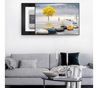 LVYUDS Cadre Doré Cache Compteur Electrique, Pas de Perforation Requis Style Chinois Cache Tableau Electrique Caché Boîte à Fusibles Peintures Facile à Installer(Gold-Right pull,55 * 45CM_TREE)