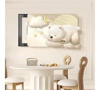 LVYUDS Dessin Animé Cache Compteur Electrique sans Perforation Silencieux Coulissant à Suspendre Peinture Cache Tableau Electrique avec Horloge Décoration de Restaurant(Right,45 * 35CM_Bear A)